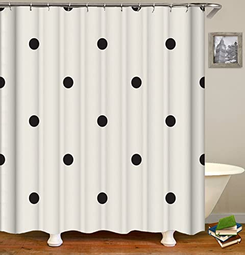 Gualiy Badewannenvorhang Textil, Duschvorhang Stoff Antischimmel Muster mit schwarzen Punkten Bad Vorhang Schwarz-Weiss Duschvorhang 180x180 cm von Gualiy
