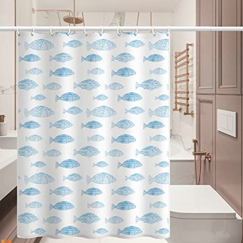 Gualiy Badezimmer Vorhang Fenster, Duschvorhang Waschbar Antischimmel Fische Bad Vorhang Blau Weiß Duschvorhang 150x180CM von Gualiy