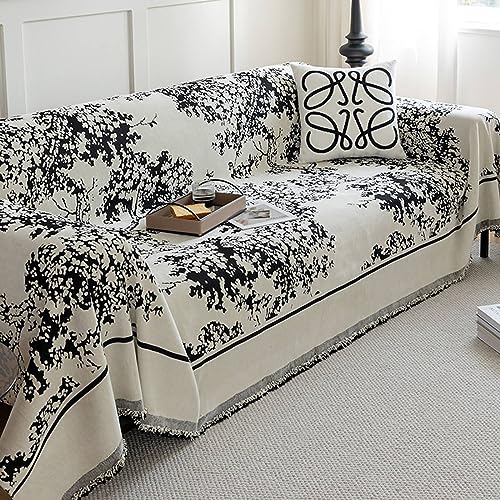 Gualiy Couch Überzug 180x300cm, Baum Muster Bezug Sofa 3 Sitzer Sofa Überzug Abwaschbar Schwarz Sofabezug für Schlafzimmer von Gualiy