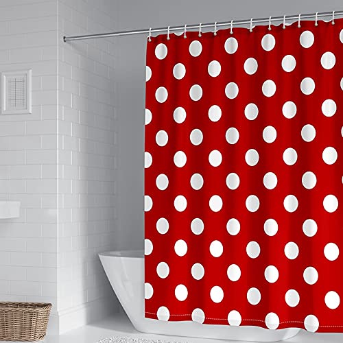 Gualiy Duschvorhang, Anti-Schimmel Wasserdichter 180x200cm Duschvorhang Punkte, Anti-schimmel Waschbar Shower Curtain Badewanne mit 12 C-Ringe, Rot Weiß von Gualiy