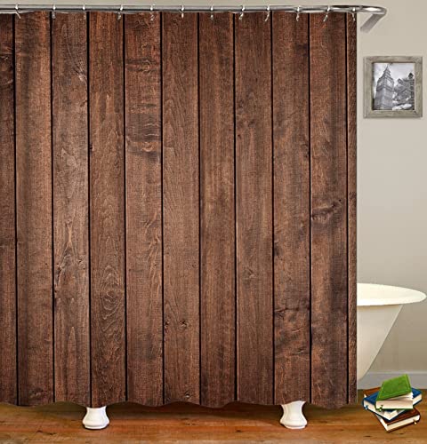Gualiy Duschvorhang Polyester Waschbar, Duschvorhang Stoff Antischimmel Duschvorhänge Holzoptik Bad Vorhang Braun Duschvorhang 180x180 cm von Gualiy