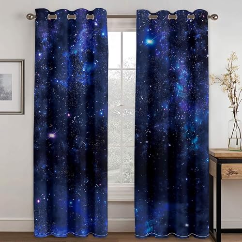 Gualiy Gardinen Vorhänge 2er Set mit Ösen, Gardinen Blickdicht 86x214cm Sternenhimmel Vorhang Fenster Wohnzimmer Gualiy Gardinen Vorhänge 2er Set mit Ösen, Gardinen Blickdicht 86x214cm Sternenhimmel Vorhang Fenster Wohnzimmer von Gualiy