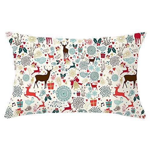 Gualiy Kissenhülle Weihnachten Polyester, Elch Feuerwerk Glocken Dekokissen 30x50cm Kissenhülle für Sofa, Couch, Bett und Auto Mehrfarbig von Gualiy