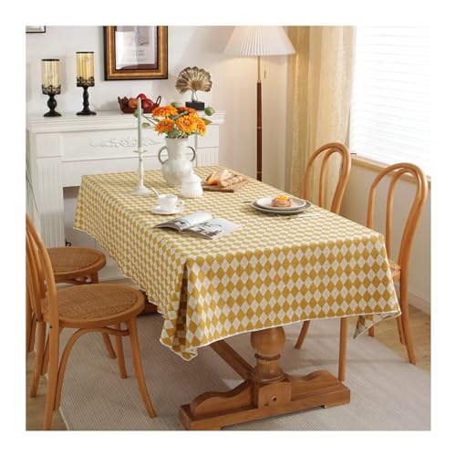 Gualiy Oblong Tablecloth Protector, Polyester Cotton Table Cloth 140x220CM Rhombus Pattern Table Cloths for Kitchen Dining, Yellow Gualiy Oblong Tablecloth Protector, Polyester Cotton Table Cloth 140x220CM Rhombus Pattern Table Cloths for Kitchen Dining, Yellow von Gualiy