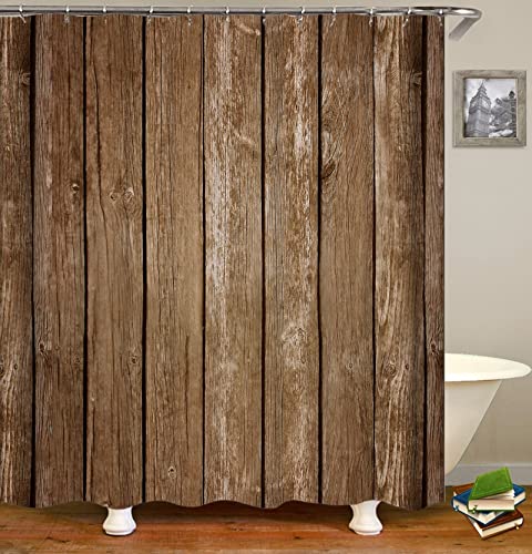 Gualiy Polyester Duschvorhang, Duschvorhang Antischimmel Stoff Duschvorhang Holzoptik Badvorhang Braun Duschvorhang 165x180 cm von Gualiy