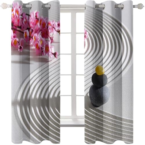 Gualiy Polyester Vorhänge 2er Set, Vorhang 86x138 Sandsteine und Blumen Blickdicht Vorhang mit Ösen von Gualiy