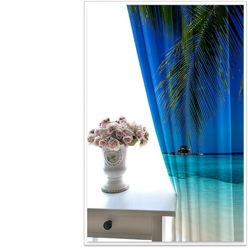 Gualiy Polyester Vorhänge 2er Set Ösen, Vorhänge 137x214cm Palmblätter Meer Strand Landschaft Vorhang Fenster Blickdicht Gualiy Polyester Vorhänge 2er Set Ösen, Vorhänge 137x214cm Palmblätter Meer Strand Landschaft Vorhang Fenster Blickdicht von Gualiy