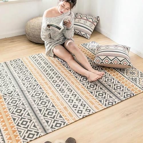 Gualiy Rechteckig Teppich Esstisch, Teppich 65x120 Geometrisch Wohnzimmer Teppiche, Grau Gelb von Gualiy