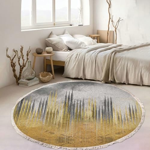 Gualiy Runder Teppich Esstisch, Teppich 100 Polyester Abstrakt Muster mit Quasten Wohnzimmer Teppiche, Grau Gelb Gualiy Runder Teppich Esstisch, Teppich 100 Polyester Abstrakt Muster mit Quasten Wohnzimmer Teppiche, Grau Gelb von Gualiy