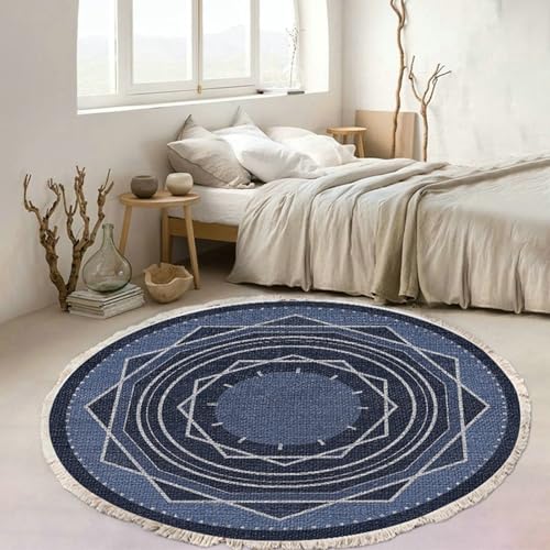 Gualiy Runder Teppich Esstisch, Teppich Blau 90 Polyester Geometrisch Muster Wohnzimmer Teppiche von Gualiy