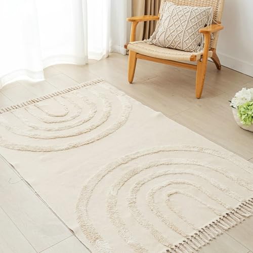 Gualiy Teppich Rechteckig Esstisch, Teppich 120x180 Gewölbt mit Quasten Teppiche Wohnzimmer, Beige Weiß von Gualiy