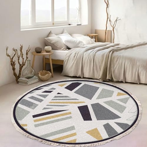 Gualiy Teppich Rund Esstisch, Teppich Grau 100 Polyester Geometrisch Muster mit Quasten Wohnzimmerteppich Gualiy Teppich Rund Esstisch, Teppich Grau 100 Polyester Geometrisch Muster mit Quasten Wohnzimmerteppich von Gualiy