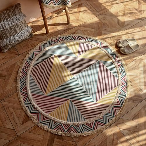 Gualiy Teppich Rund Wohnzimmer, Teppich Bunt 120 Baumwollteppich Geometrisch Streifen mit Quasten Schlafzimmer Teppiche von Gualiy