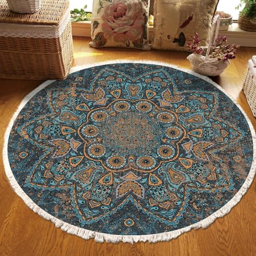 Gualiy Teppich Schlafzimmer, Teppich 150 Polyester Mandala Muster Teppiche Waschbar, Blau Gelb von Gualiy