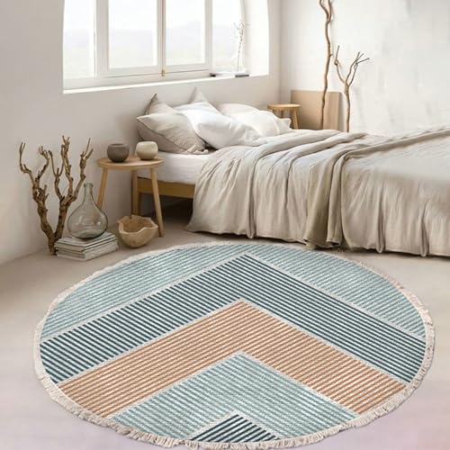 Gualiy Teppich Schlafzimmer, Teppich Klein 60 Polyester Geometrisch Muster mit Quasten Wohnzimmerteppich, Orange Hellblau von Gualiy