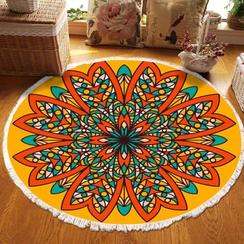 Gualiy Teppich Waschbar, Teppich Klein 60 Polyester Mandala Muster mit Quasten Wohnzimmer Teppiche, Gelb Orange von Gualiy