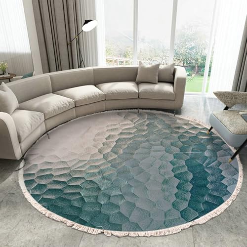 Gualiy Teppich Waschbar Modern, Teppich Rund 100 Polyester Abstrakt Muster mit Quasten Wohnzimmer Teppiche, Mehrfarbig von Gualiy