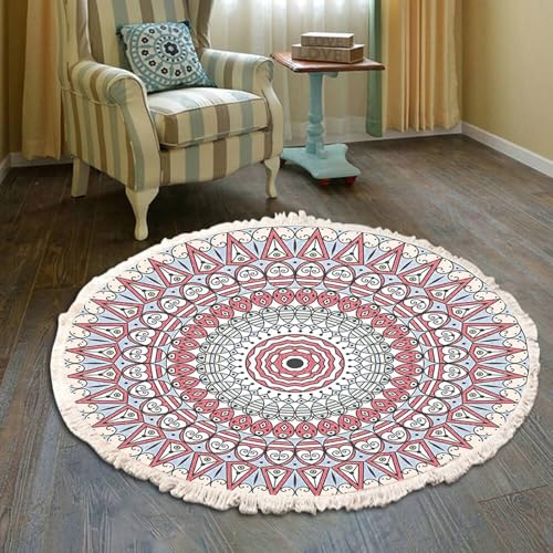 Gualiy Teppich Wohnzimmer, Teppich Rosa 150 Polyester Floral Mandala Muster mit Quasten Teppiche Waschbar von Gualiy