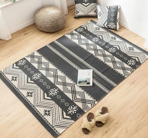 Gualiy Teppich Wohnzimmer Abwaschbar, Teppich Grau 105x110 Baumwolle Leinen Geometrisch Muster Teppiche Lang von Gualiy