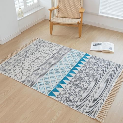 Gualiy Teppich Wohnzimmer Esstisch, Teppich 120x180 Geometrisch mit Quasten Schlafzimmer Teppiche, Graublau von Gualiy