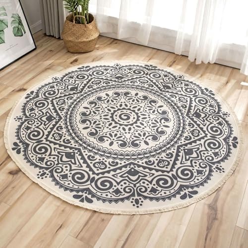 Gualiy Teppich Wohnzimmer Esstisch, Teppich Grau 180 Baumwollteppich Mandala mit Quasten Schlafzimmer Teppiche von Gualiy