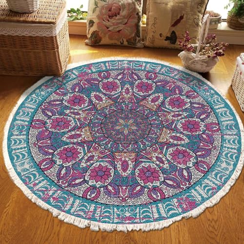 Gualiy Teppich Wohnzimmer Esstisch, Teppich Klein 60 Polyester Mandala Teppiche Waschbar, Blau Violett von Gualiy