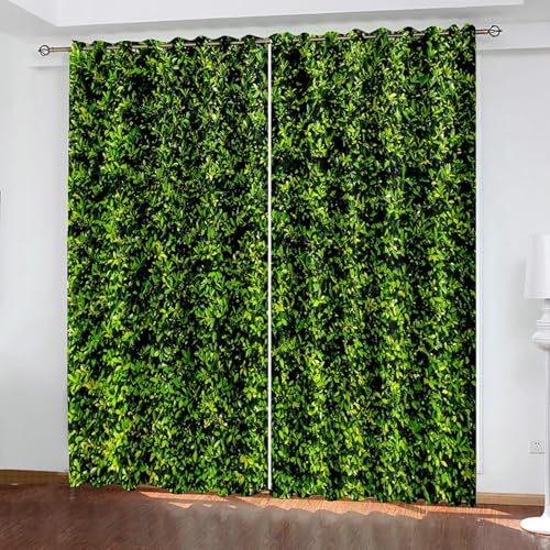 Gualiy Thermo Vorhänge 2er Set, Vorhänge Blickdicht 132x183 Grün Pflanzen Wandmuster Vorhang Verdunkelung Schlafzimmer von Gualiy