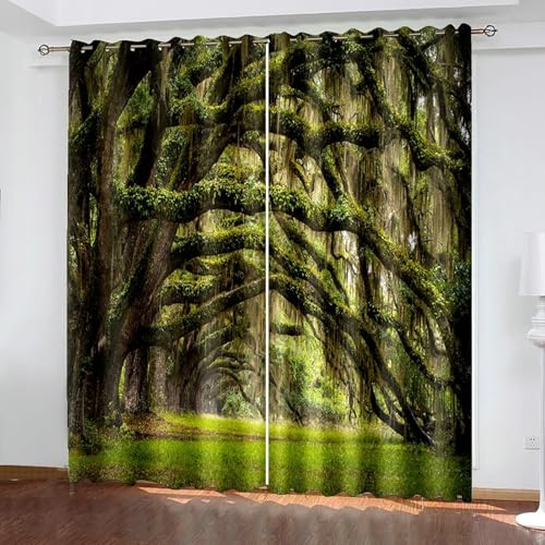 Gualiy Thermo Vorhänge 2er Set, Vorhänge Blickdicht 137x274 Bäume Landschaft Verdunkelungsvorhang Lang von Gualiy