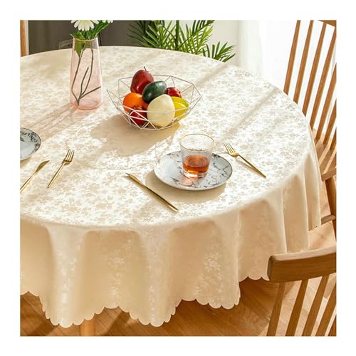 Gualiy Tischdecke Modern Rund, Tischdecken 180CM Polyester Tischdecke Abwaschbar Esszimmer Einfarbig mit Blumen Muster Tischdecken für Restaurant, Champagner Gualiy Tischdecke Modern Rund, Tischdecken 180CM Polyester Tischdecke Abwaschbar Esszimmer Einfarbig mit Blumen Muster Tischdecken für Restaurant, Champagner von Gualiy