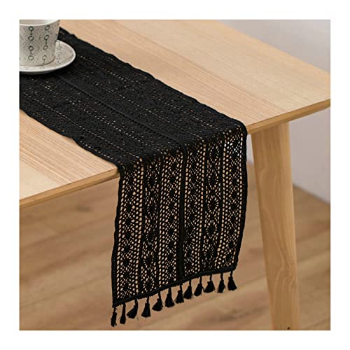 Gualiy Tischläufer Couchtisch, Leinen Tischläufer Abwaschbar 30x120cm Einfarbig Tischläufer für Küche, Schwarz von Gualiy