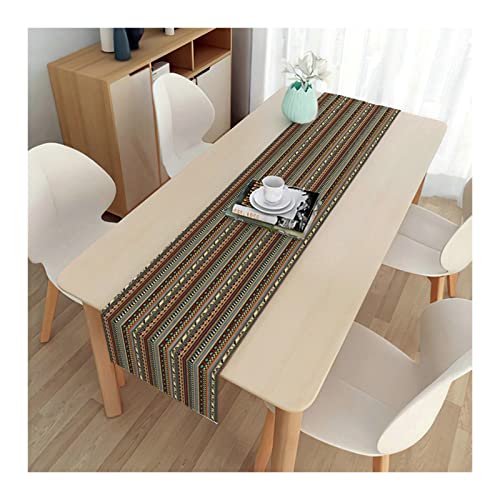 Gualiy Tischläufer Modern Wohnzimmertisch, Leinen Tischläufer rutschfest 33x200cm Ethno Stil Geometrisches Muster Tischläufer für Party, Braun von Gualiy