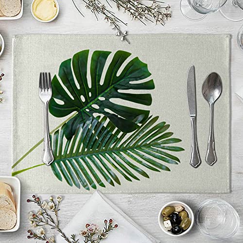 Gualiy Tischmatte Set 2 Stück, Platzdeckchen Abwaschbar 42 x 32 cm Muster mit tropischen Blättern Platzdeckchen Für Esstisch von Gualiy