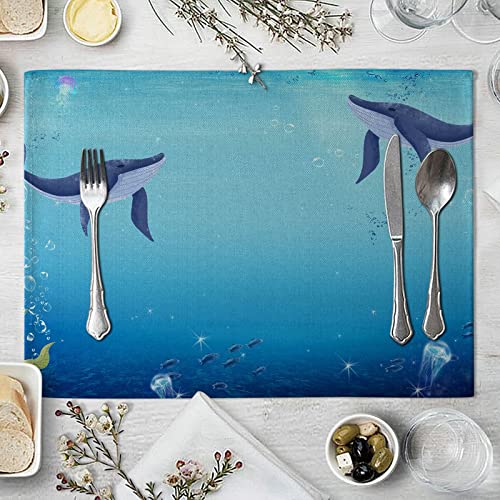 Gualiy Tischmatten Set 2er, Platzset Abwaschbar Rutschfest 42 x 32 cm Unterwasserwelt Delfinmuster Tischset für Zuhause Restaurant Küche Speisetisch von Gualiy