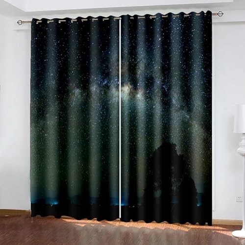 Gualiy Verdunklungsvorhänge Thermo, Vorhang Blickdicht 214x244cm Baum und Nachthimmel Landschaft Vorhang Schlafzimmer 2er Set von Gualiy