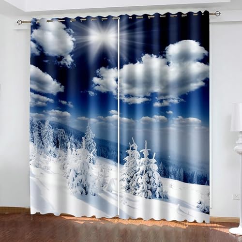 Gualiy Vorhänge 2er Set, Vorhänge Blickdicht 102x214cm Sonnenschein Himmel Schnee Wald Landschaft Vorhang Fenster Schlafzimmer von Gualiy