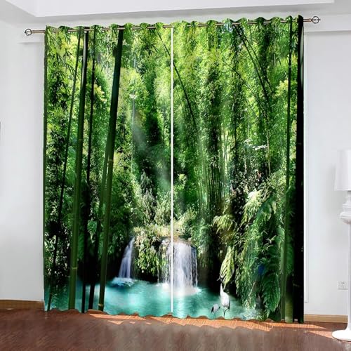 Gualiy Vorhänge 2er Set Polyester, Vorhang Blickdicht 102x160cm Natur Waldlandschaft Vorhang Schlafzimmer von Gualiy