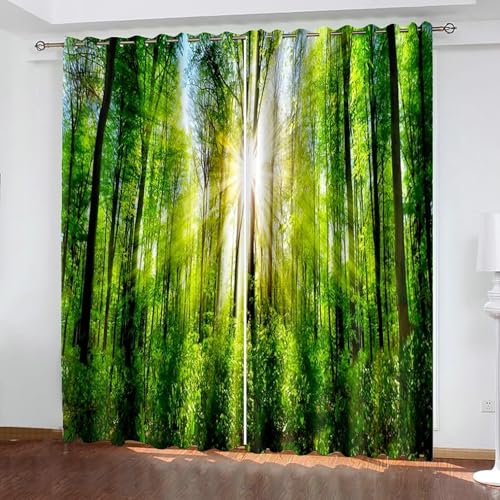 Gualiy Vorhänge 2er Set mit Ösen, Vorhang Blickdicht 86x214 Bäume und Sonnenschein Landschaft Vorhang Lang Wohnzimmer von Gualiy