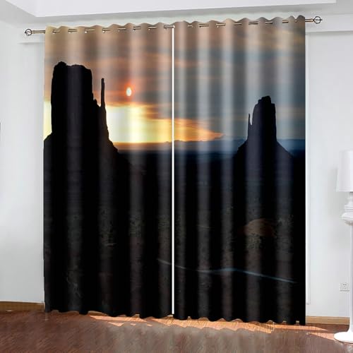 Gualiy Vorhänge Fenster Blickdicht, Gardinen 132x244 Berg und Sonnenuntergang Gardinen Vorhang 2er Set von Gualiy