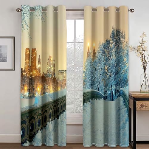 Gualiy Vorhänge Ösen 2er Set, Vorhänge 132x274 Schneestadt Nachtlandschaft Vorhang Fenster Blickdicht Gualiy Vorhänge Ösen 2er Set, Vorhänge 132x274 Schneestadt Nachtlandschaft Vorhang Fenster Blickdicht von Gualiy
