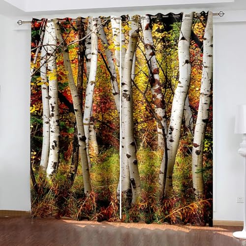 Gualiy Vorhänge Ösen 2er Set, Vorhänge Blickdicht 137x229 Baum und Pflanzenlandschaft Vorhang Verdunkelung Schlafzimmer von Gualiy