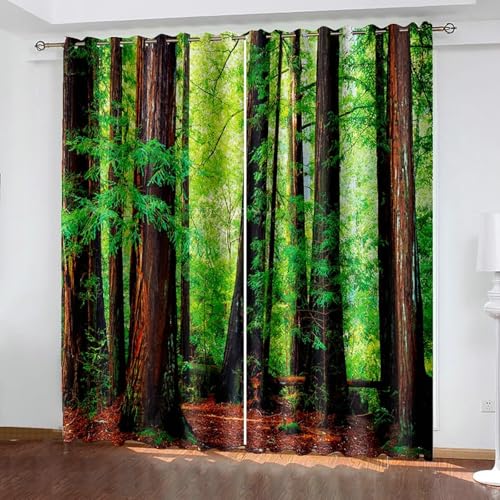 Gualiy Vorhänge Wohnzimmer, Vorhang 102x214 Bäume Landschaft Vorhang 2er Set Blickdicht von Gualiy