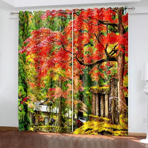 Gualiy Vorhänge Wohnzimmer 2er Set, Vorhang 102x183cm Bäume Landschaft Vorhang Blickdicht von Gualiy