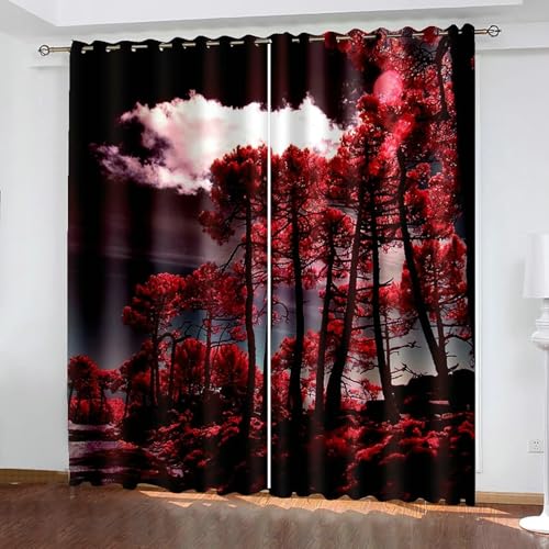 Gualiy Vorhänge mit Ösen 2er Set Blickdicht, Vorhang 132x214cm Bäume Landschaft Vorhang Lang Wohnzimmer von Gualiy