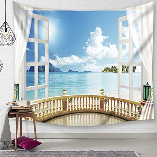 Gualiy Wandbehang Landschaft, Himmel und Meer Wandteppich Polyester Stoff Waschbar Tapisserie für Schlafzimmer Wohnzimmer 260 x 240 cm von Gualiy