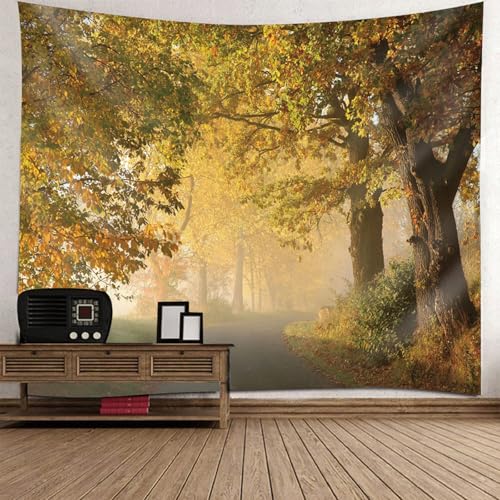 Gualiy Wandtuch 150x130, Wandbehang Herbstwald Wandteppich für Wohnzimmer Schlafzimmer Wohnheim, Grün von Gualiy