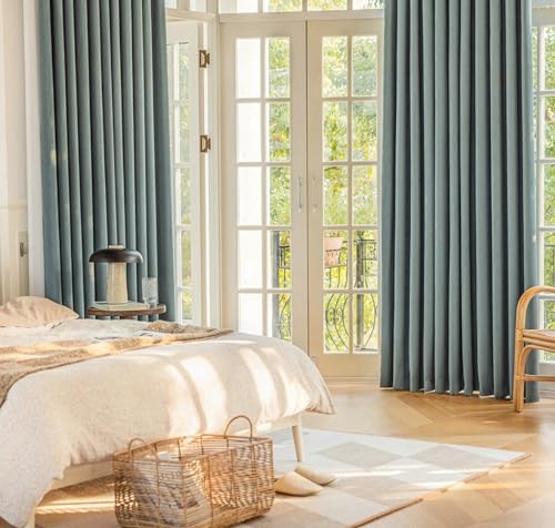 Ösenvorhang Blickdicht 2er Set, Vorhänge Verdunklung Schlafzimmer Jacquard Einfarbig Vorhänge Schlafzimmer B 137 x H 214 cm Gardinen Wohnzimmer Fenster Modern, Blau von Gualiy