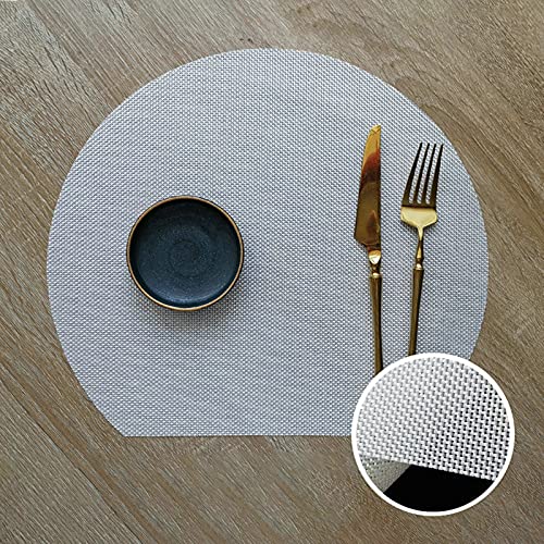 Rechteck Tischsets 6er-Set, Tischset Esstisch Halbrunde Tischsets für Drinnen draußen Haus Dekoration Dinnerpartys 35x31CM Silber Weiß von Gualiy
