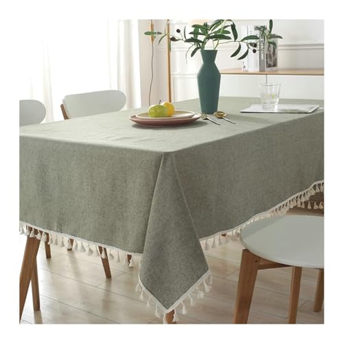 Tischdecke Modern Baumwolle Leinen, Tischdecke 140x250CM Tischdecke Abwaschbar Stoff Einfarbig mit Quasten Tischdecken für Restaurant, Grün von Gualiy