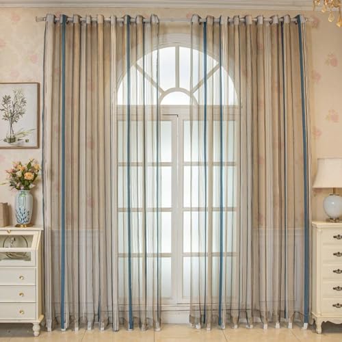 Vorhänge Fenster Durchsichtig, Vorhänge 2er Set mit Ösen 132x274CM Streifen Gardinen Blau Gold Weiß Vorhänge für Schlafzimmer Vorhänge Fenster Durchsichtig, Vorhänge 2er Set mit Ösen 132x274CM Streifen Gardinen Blau Gold Weiß Vorhänge für Schlafzimmer von Gualiy
