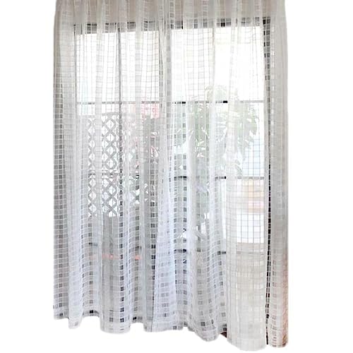 Vorhang Fenster Wohnzimmer, Vorhänge Durchsichtige Weiß Kariert Einfarbig Gardinen 132x244 cm Weiß Vorhang Für Wohnzimmer von Gualiy